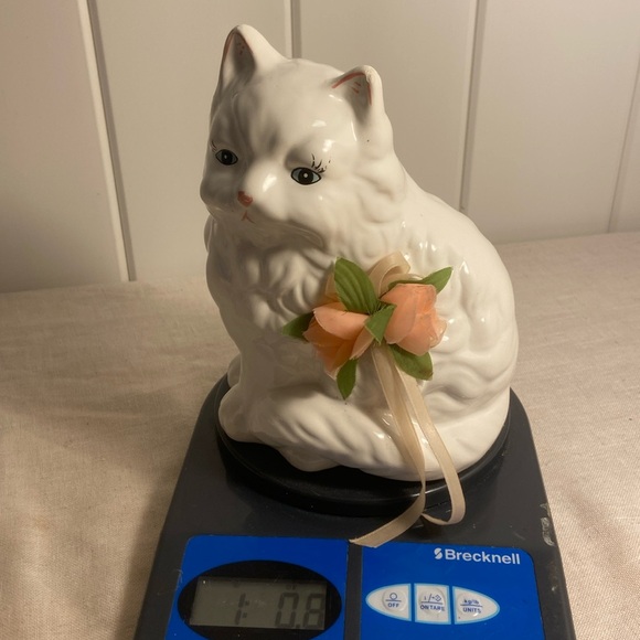 2 vintage White Cat Figurine SET Persian long haired blue eye cats LOT 70s 80s - Picture 14 of 15